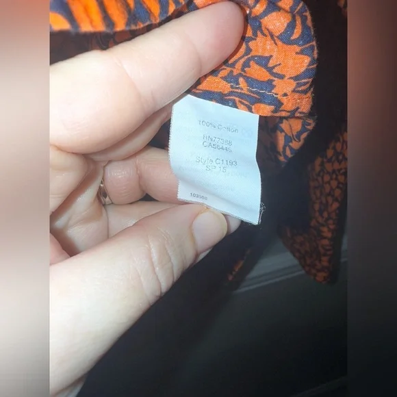 J. Crew Vibrant Orange and Navy Tulip Pattern Women's Button Down Shirt Size XS - Picture 5 of 9